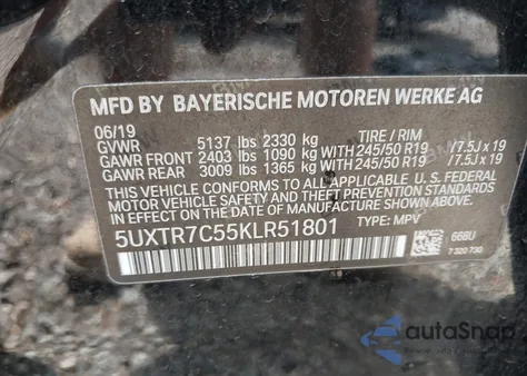 2019 BMW X3 Sdrive30I from USA, damaged, VIN 5UXTR7C55KLR51801